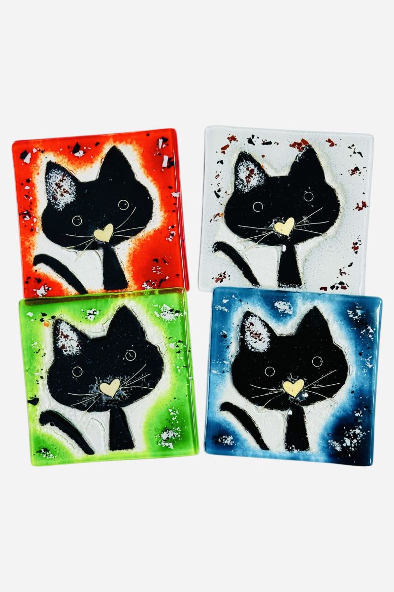 Cat glass coasters 10×10