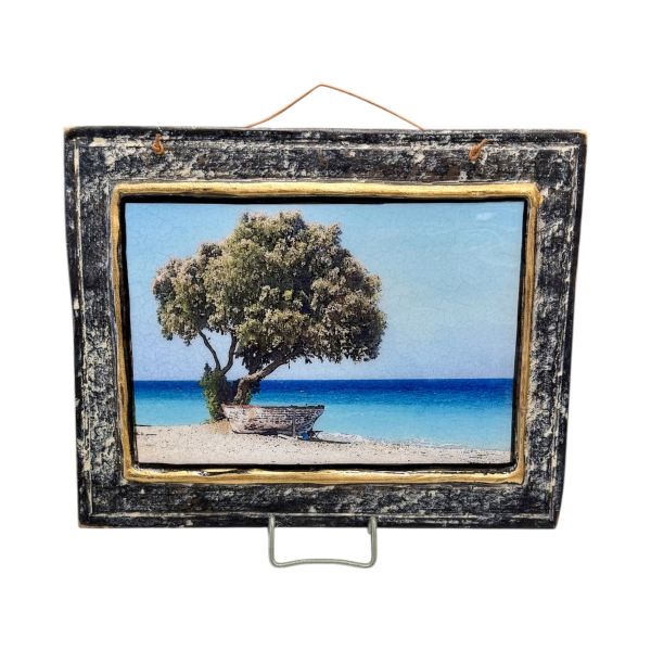 Handmade frame landscape with boat 30×24