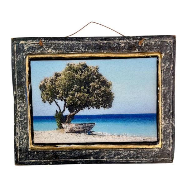 Handmade frame landscape with boat 30×24