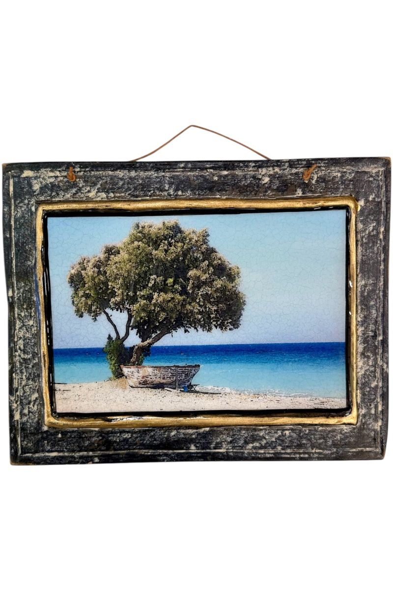 Handmade frame landscape with boat 30×24