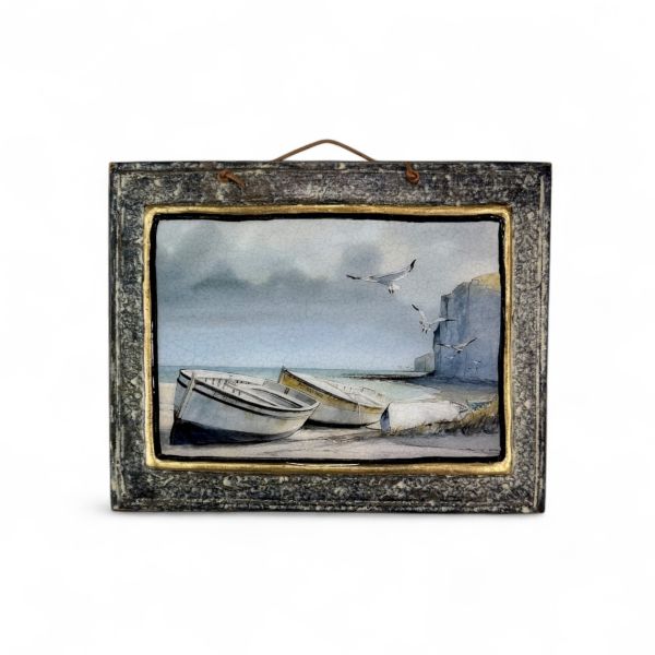 Handmade frame landscape with boats and seagulls 30×24