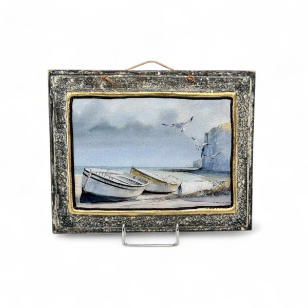 Handmade frame landscape with boats and seagulls 30×24