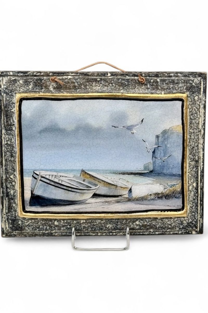 Handmade frame landscape with boats and seagulls 30×24