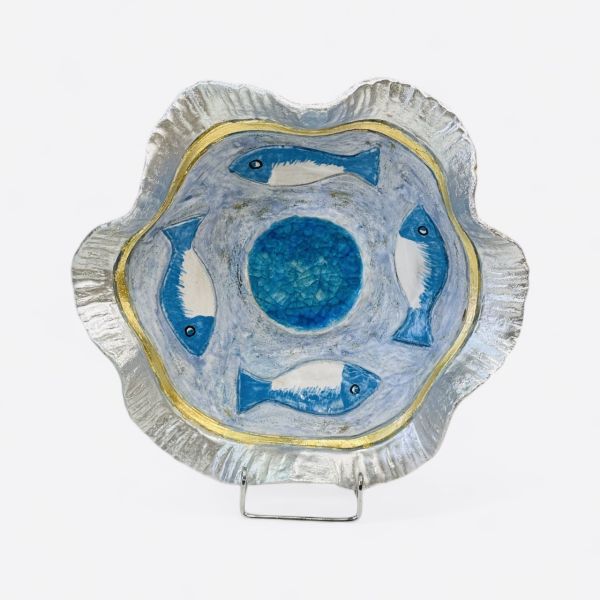 Small ceramic bowl with glass in the middle and fish F25