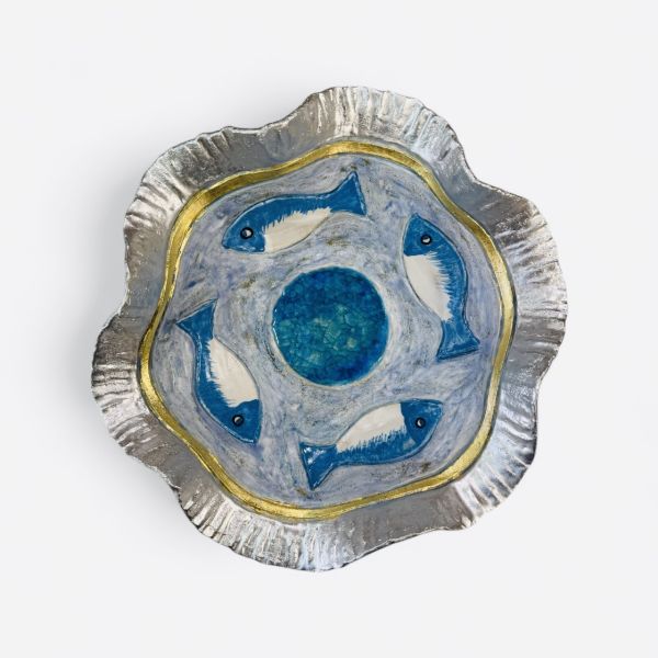 Small ceramic bowl with glass in the middle and fish F25