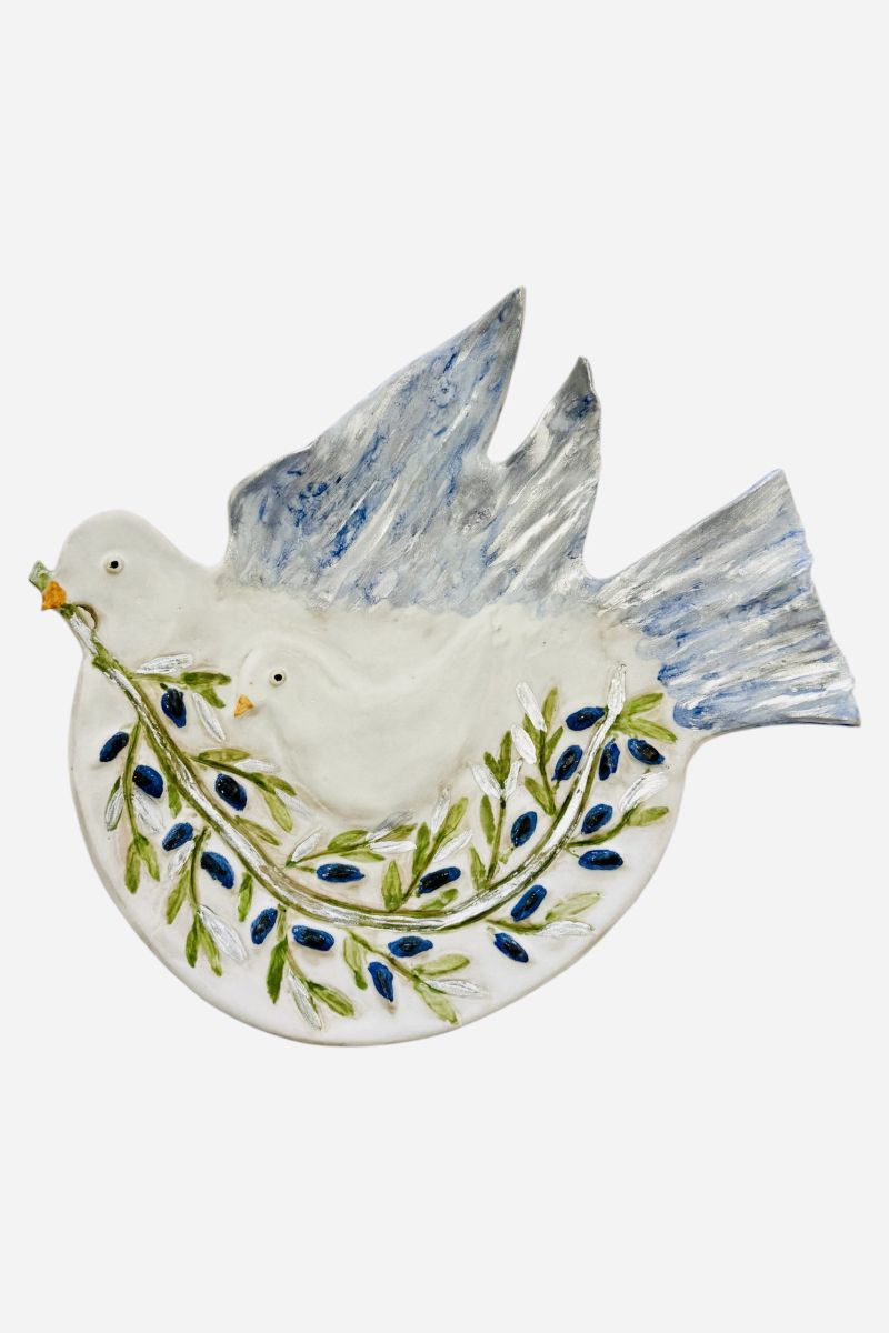 Birds plate with olive branch 34cm x 32cm