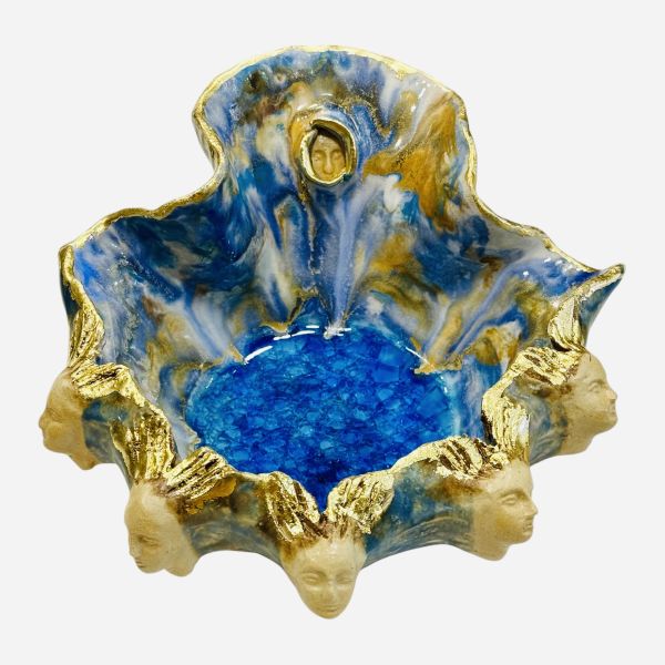 Bowl with faces and glass 21cm x19cm