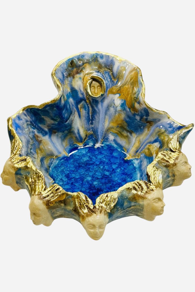 Bowl with faces and glass 21cm x19cm