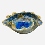 Bowl with faces and glass 21cm x19cm